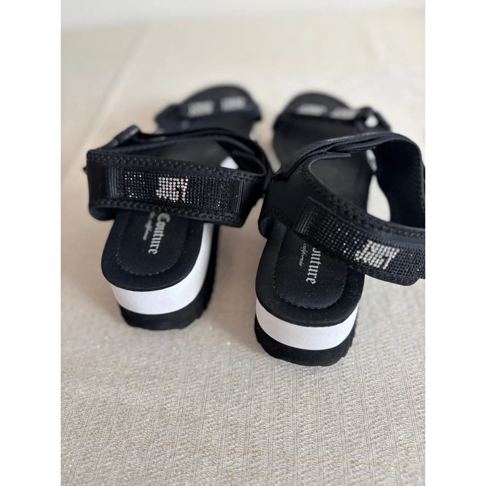 Juicy Couture Black Rhinestone Logo Platform Sporty Sandals Women's‎ Size 10